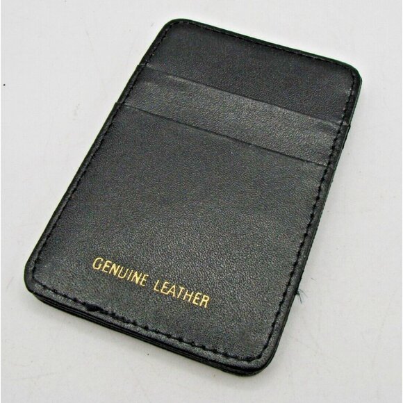 Genuine Leather Card Holder Pocket Thin Slim Wallet Straps Blk Pockets 4x2.5x.5 - Picture 1 of 8